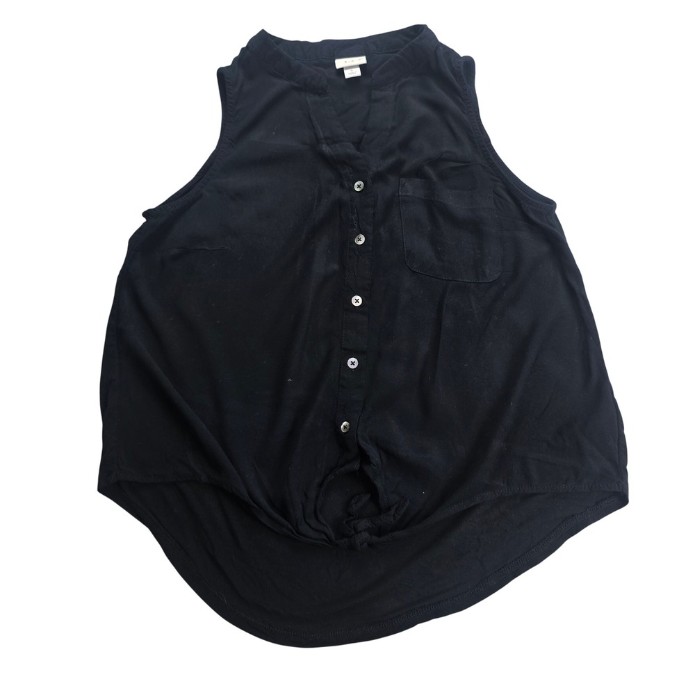 A New Day Button Down Top Women Small Black Excellent Tie
